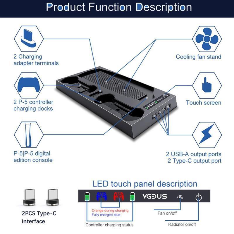 for PS5 Digital Edition Vertical Cooling Stand Controller Charger Headset Holder