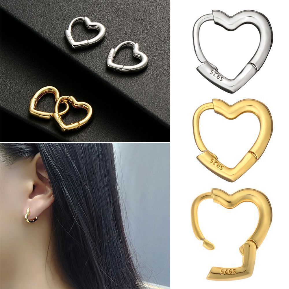 Fashion Small Jewelry Gift Heart Shaped S925 Studs Hoop Earrings Hypoallergenic