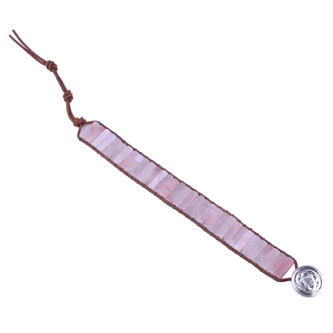 Handmade Leather Wrap Pink Opal Stone Tube Beads Bracelet fit for Women Girls Ly