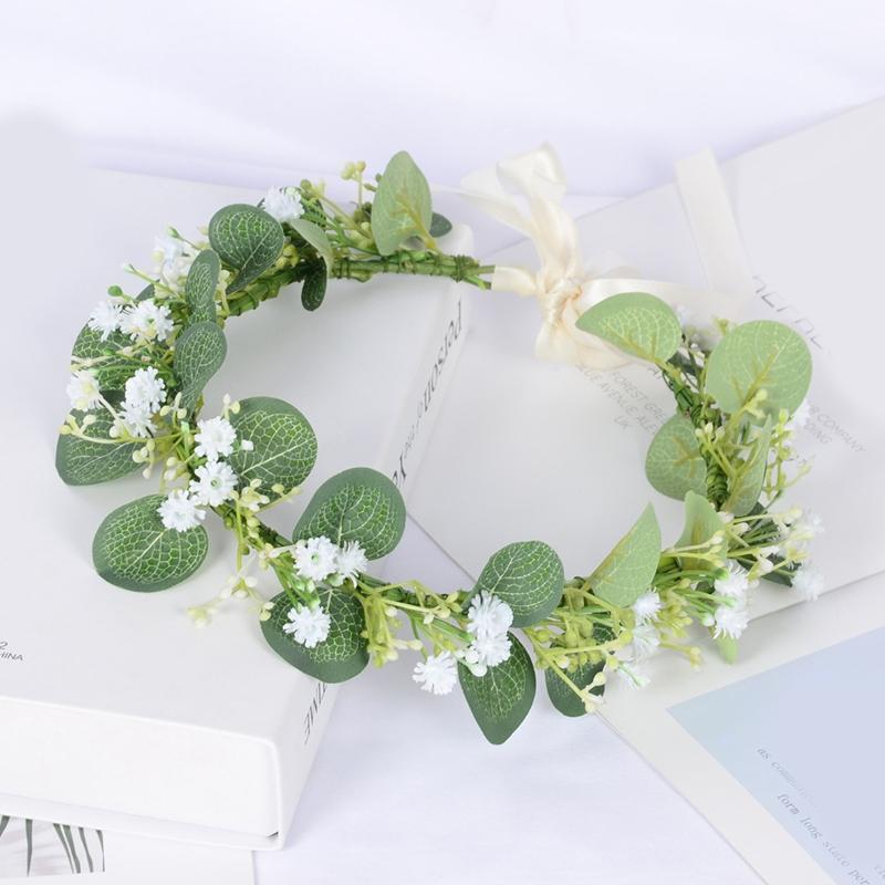 Luxury Flower Crowns with Adjustable Ribbon Wedding Hair Decor Thin-brimmed