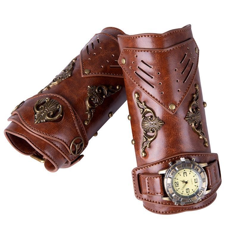 Gauntlet Wristband Medieval Vambrace Arm Cuff Buckle Watch Punk Gothic Leather