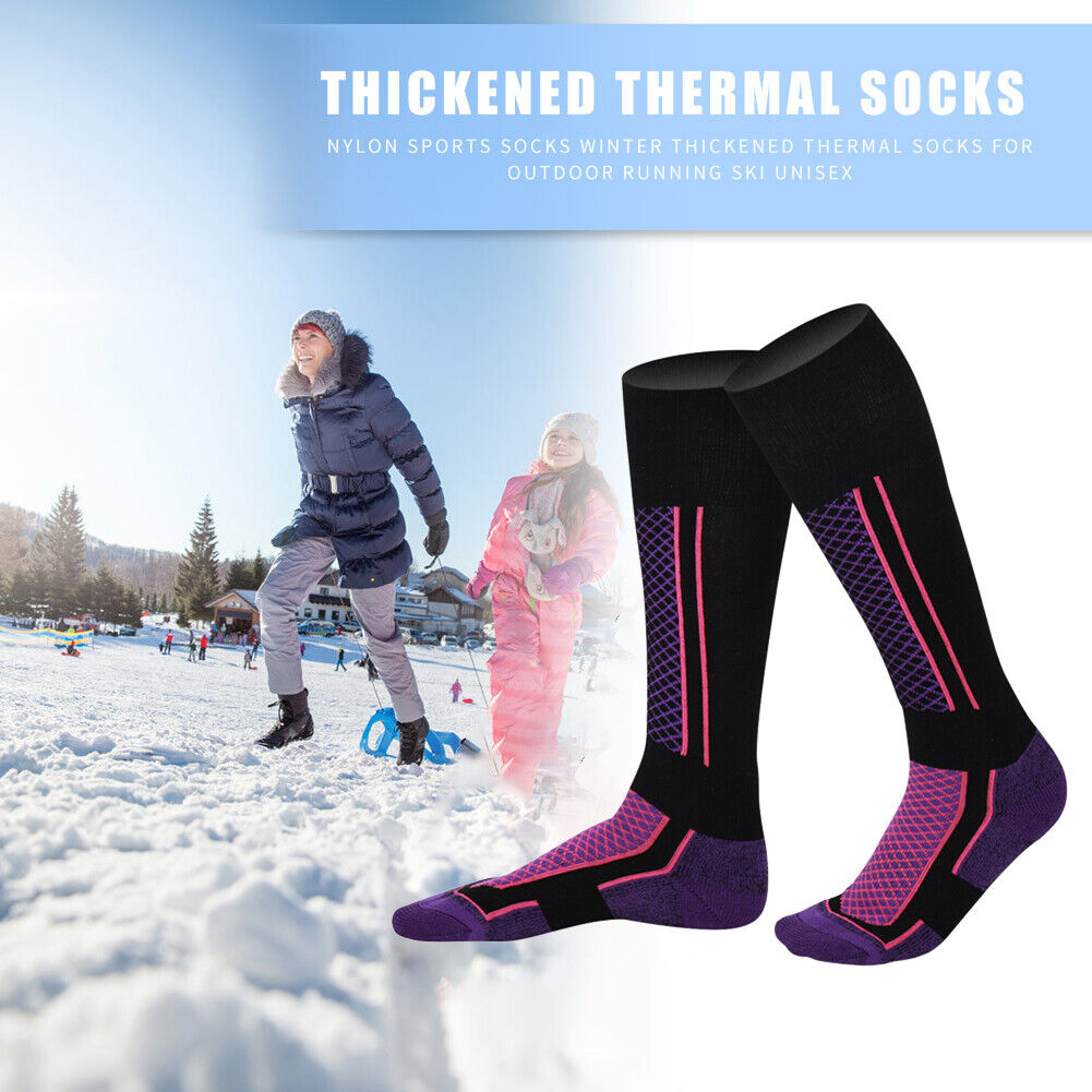 2pcs Winter Warm Thickened Ski Socks Outdoor Stockings (Women Purple Black)