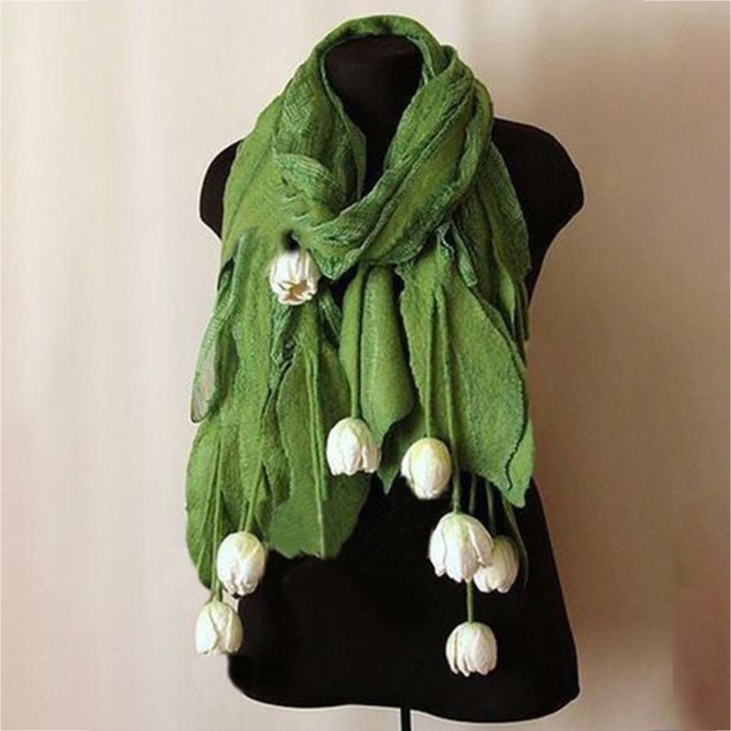 Winter Flower Scarf Soft Warmer Long Shawl for Driving Running Cycling Hiking