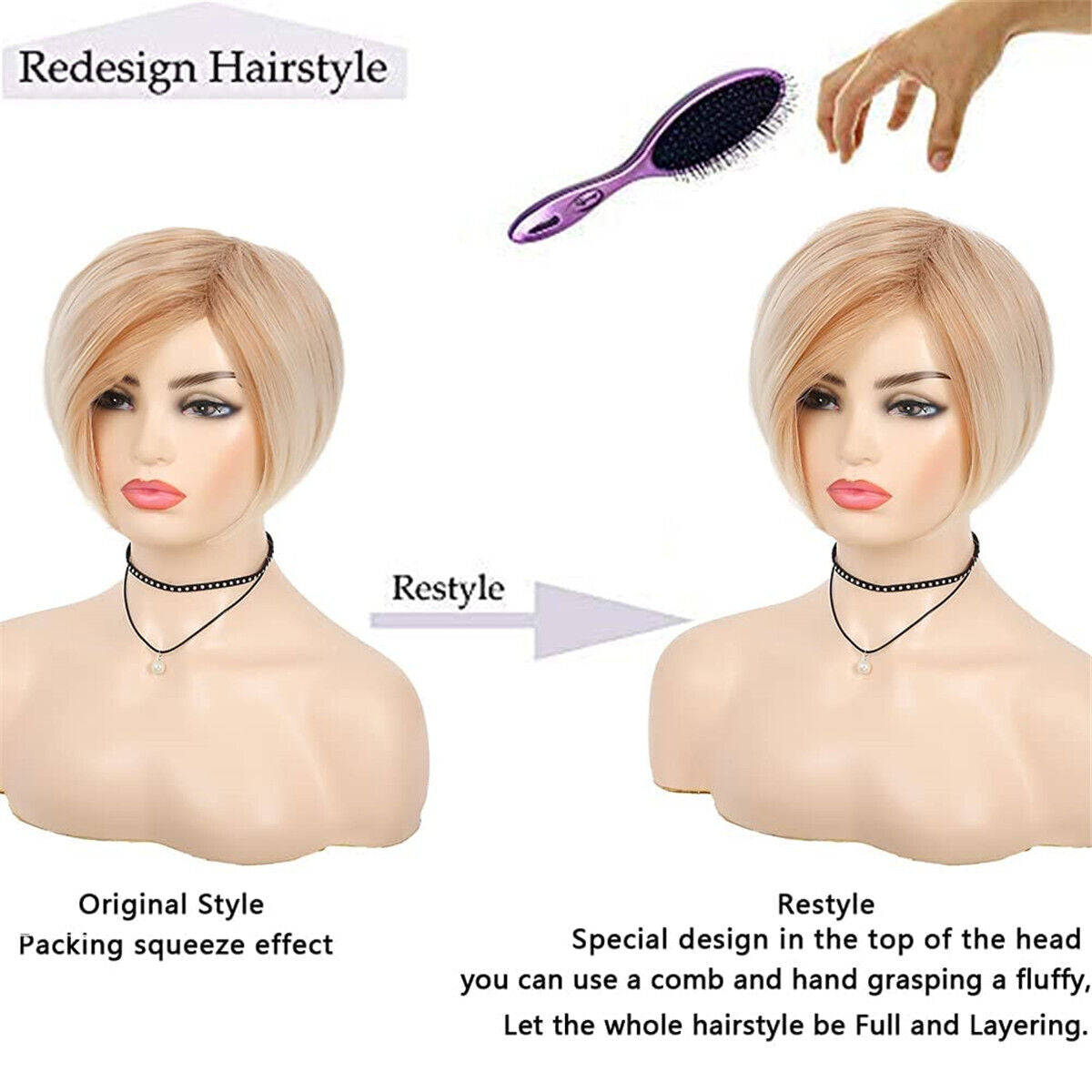 Fashion Women Short Blonde Straight Bob Wigs Synthetic Full Hair Party Costume