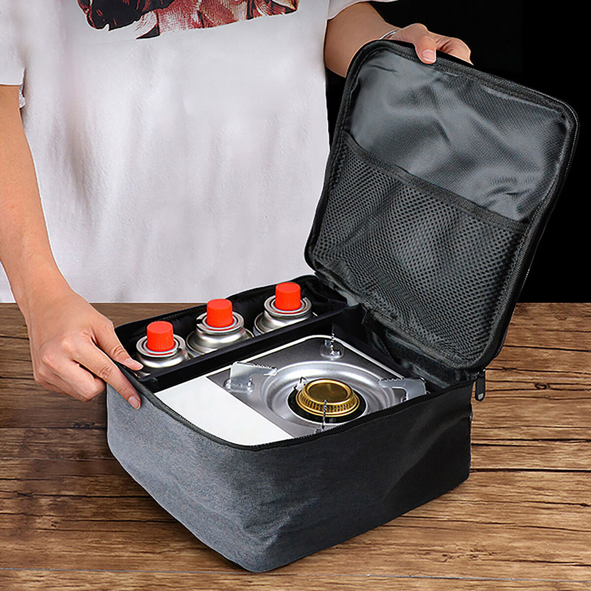 Camping Cookware Bag Waterproof Pot Stove Bags for Gas Tank (Small Grey)