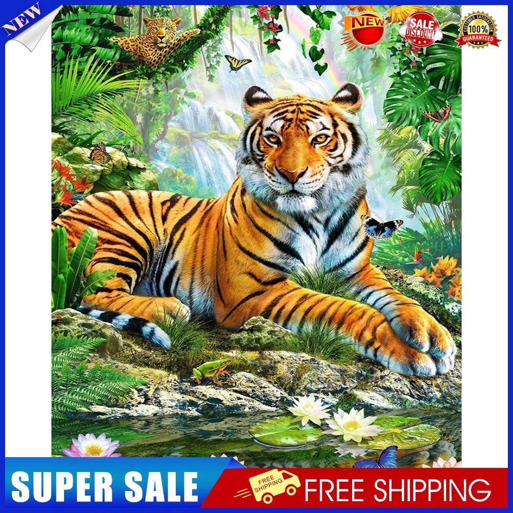 5D Diamond Painting Tiger by Creek Full Round Drill Rhinestone DIY Wall Art