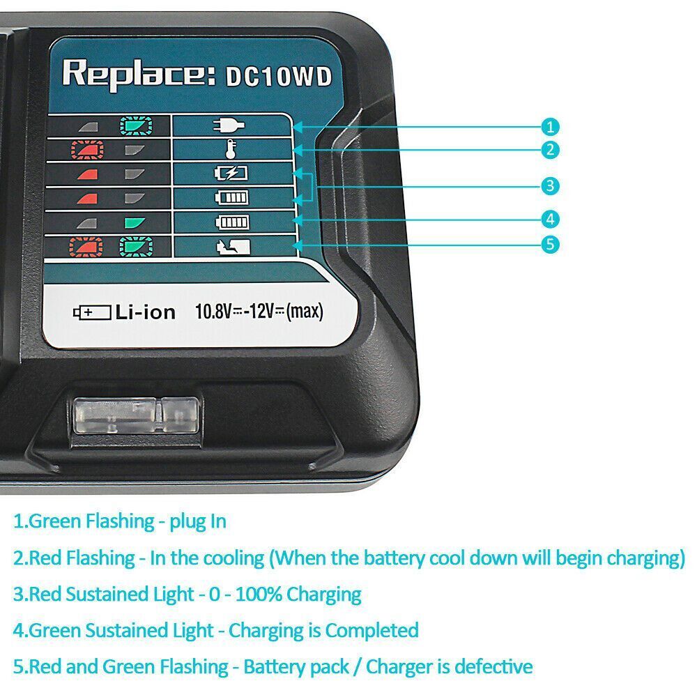 40W For Makita Battery DC10WD Battery Charger BL1015 BL1016 BL1021B BL1041B