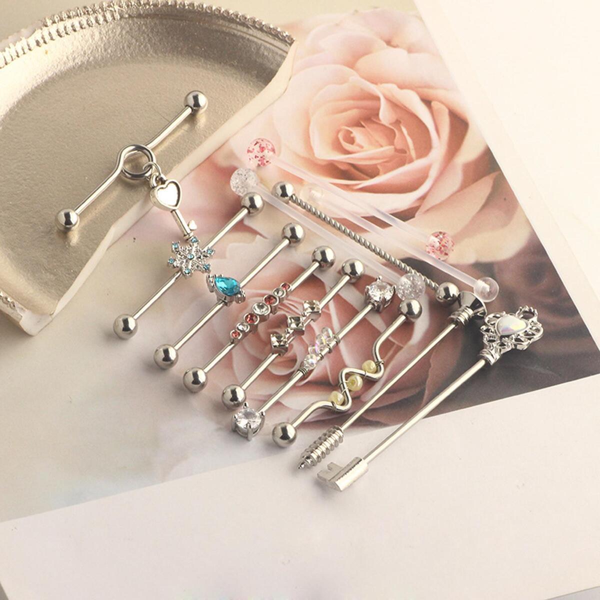 13Pcs Industrial Barbell Earrings Piercing Jewelry Industrial Piercing Bar