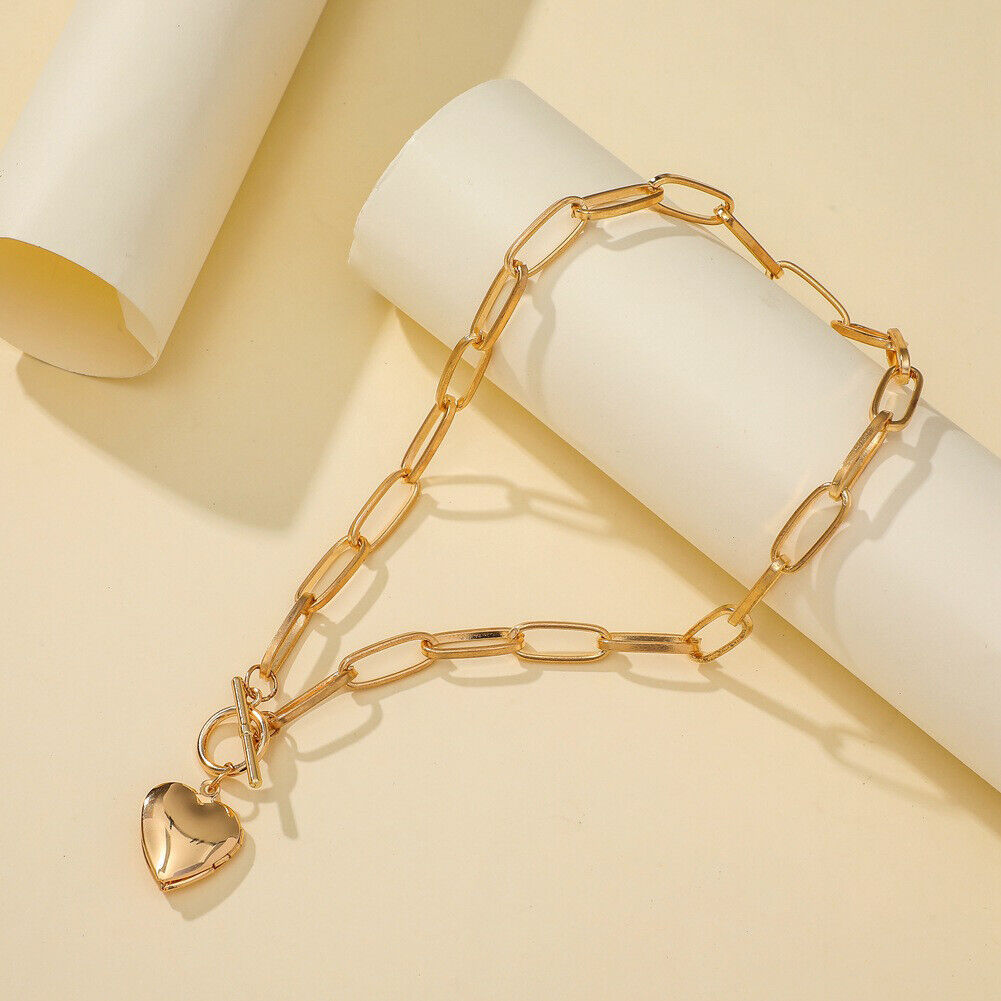 Metal Love Heart Pendant Necklace Women Simple Chain Neck Choker Jewelry