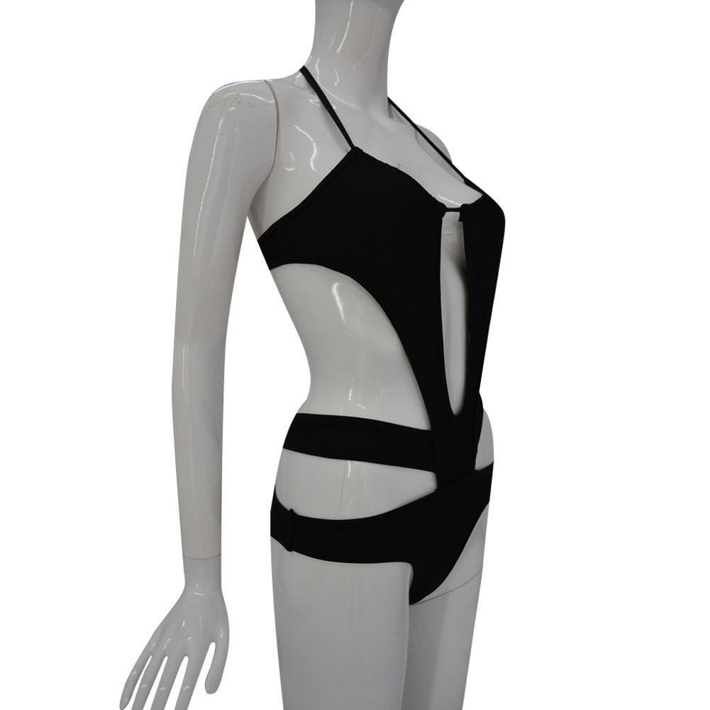 Women One Piece Swimwear High Cut Monokini Backless Swimsuit Bikini Set M