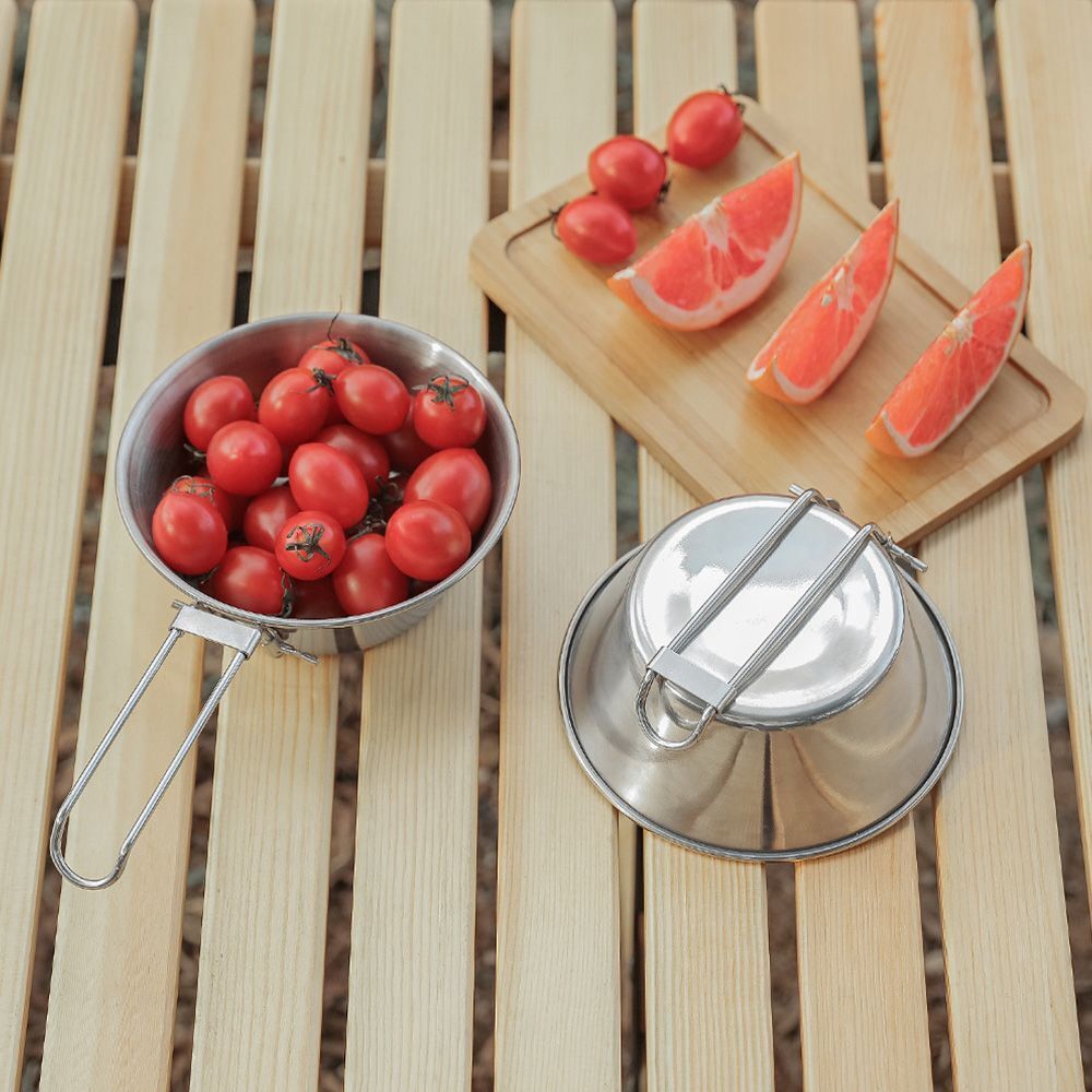 Teacup Foldable Handle Bowl Tableware Food Container Stainless Steel Bowl