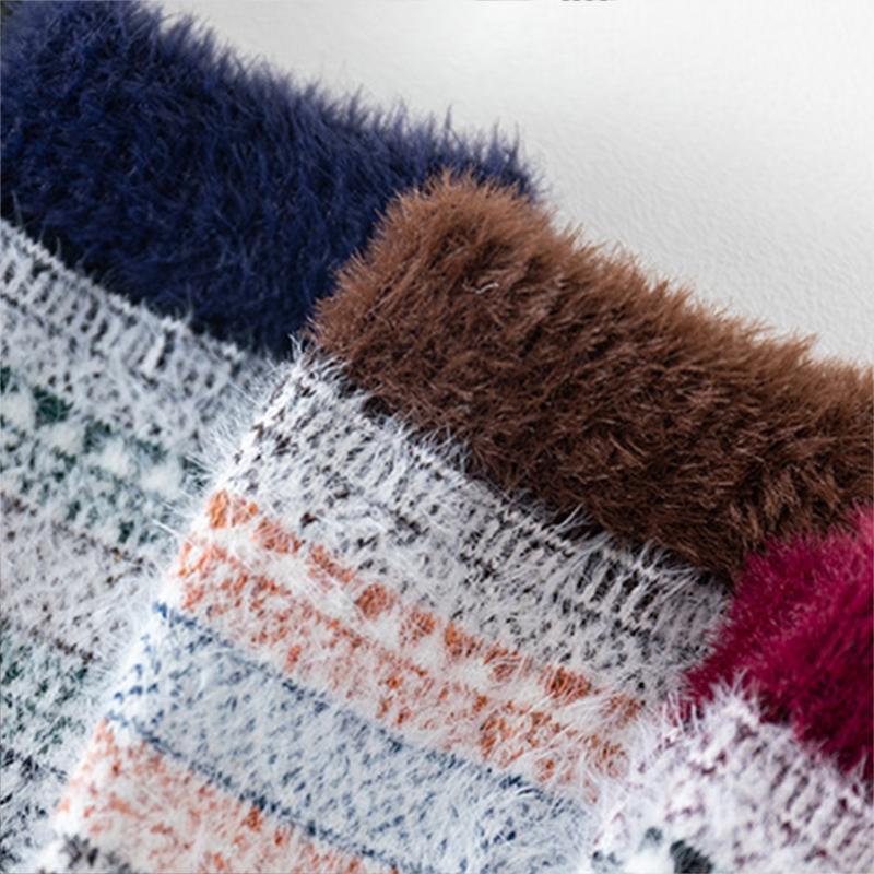 5 Pairs Men Winter Warm Knit Furry Socks Ethnic Multicolor Fuzzy Thermal Hosiery