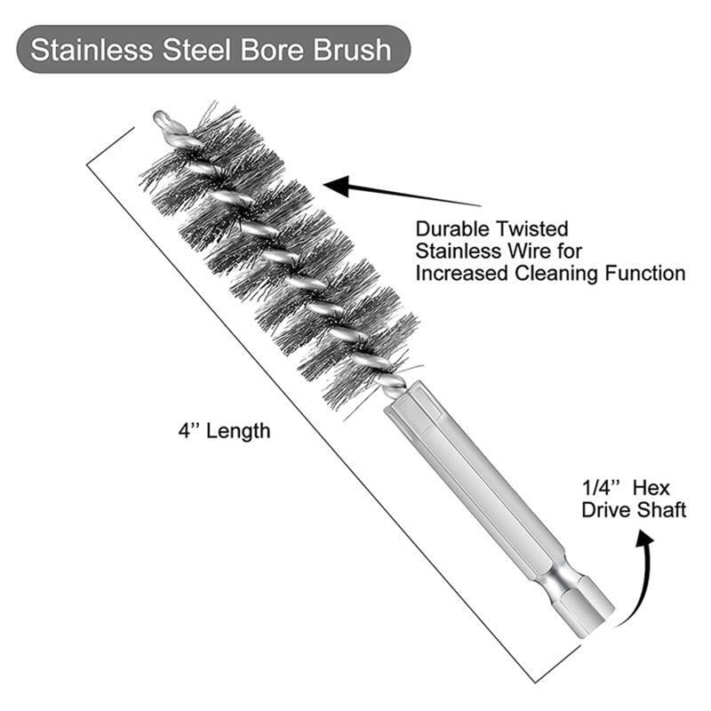 6pcs Stainless Steel Bore Brush Nylon Bristles Twisted Wire Brush with Hex Shank