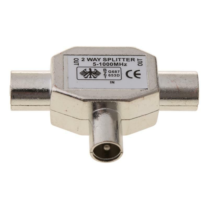 2 Way T Splitter1x Male to 2 x Female Metal COAX Coaxial TV Aerial Adapter
