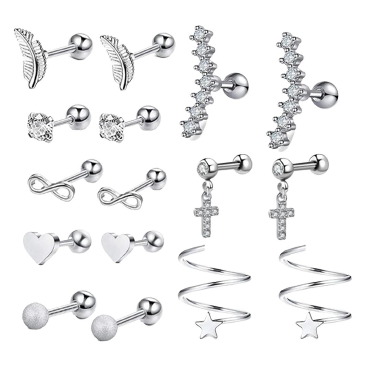16 Pieces Stainless Steel Earrings Set for Women Men Earring Hoops Feather