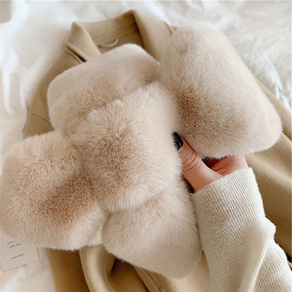 Fur Plush Elegant Shawl Neckerchief Wrap Solid Color Cross Scarf Neck Warmer