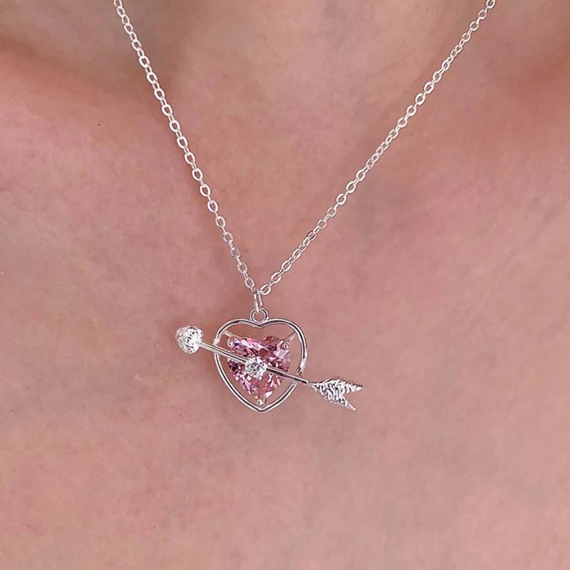 Simple Design Arrow Pink Crystal Necklace Fashion Jewelry Heart Necklace Jewelry