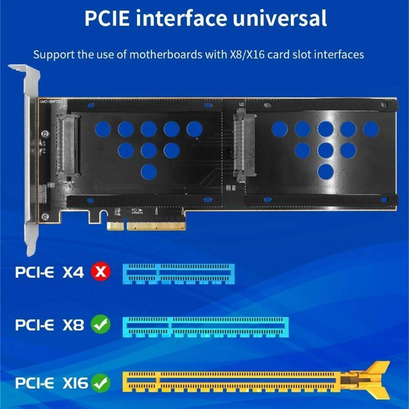 Hard Drive Expansion Adapter U.2(2) to PCI-E X8 Riser Card U.2 PCI-E SSD Adapter