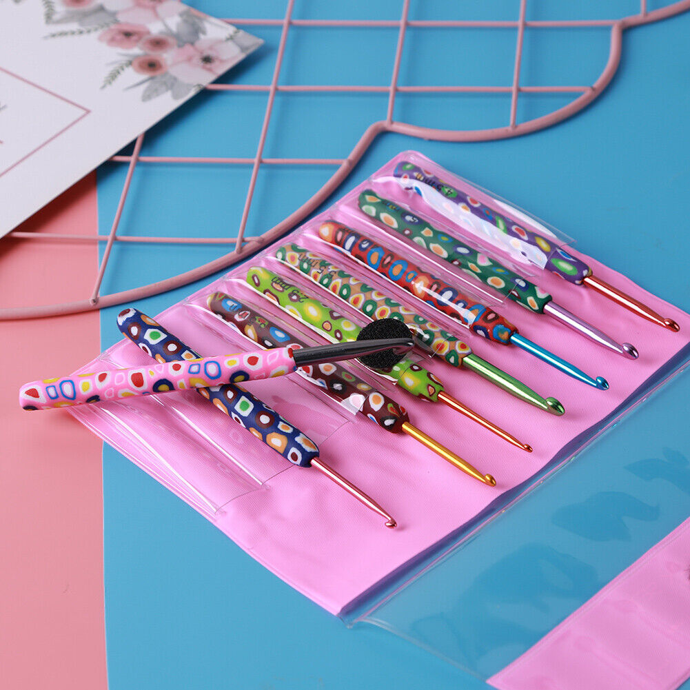 9pcs Soft Alumina Crochet Hooks Knitting Needle Set DIY Sewing Tools (B)