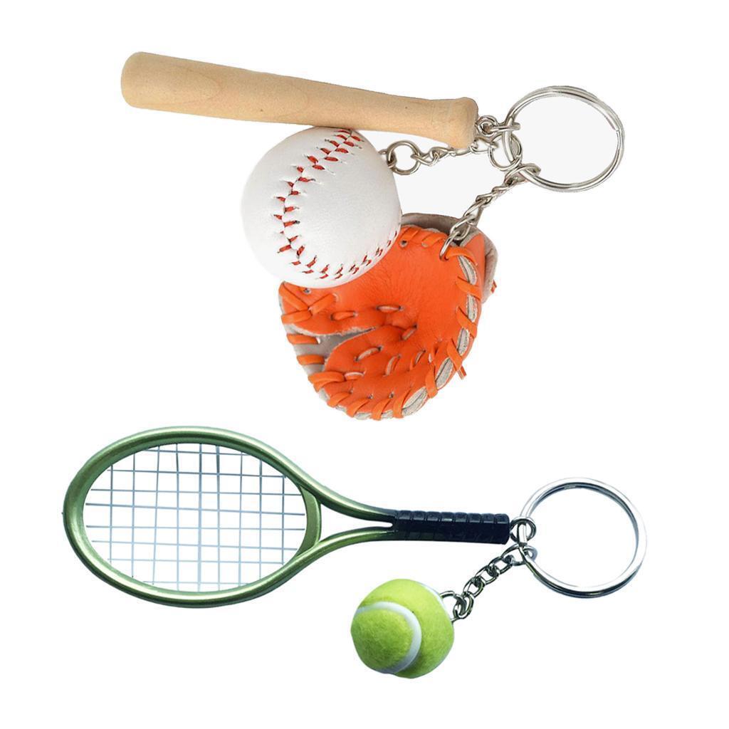 2Pcs  Baseball   Racket Keychains Creative Spit Keyring