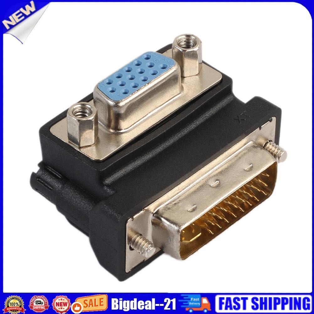 DVI-I 24+5 Male to VGA 15 Pin Female 90° Right Angle Convertor Adapter HD