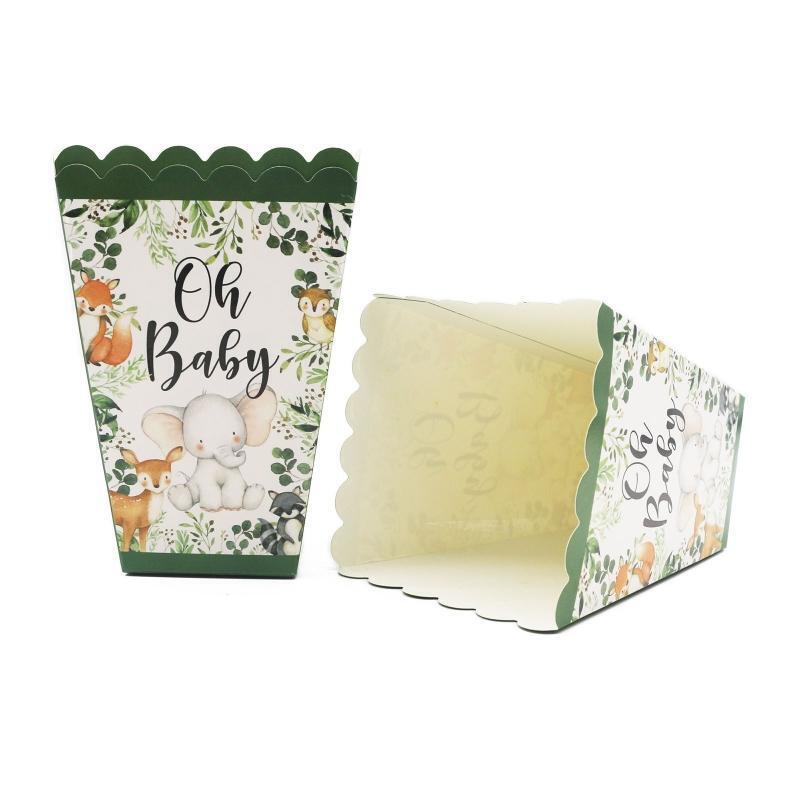 12Pieces Party Popcorn Snacks Boxes for Baby Shower Birthday Supply Green White