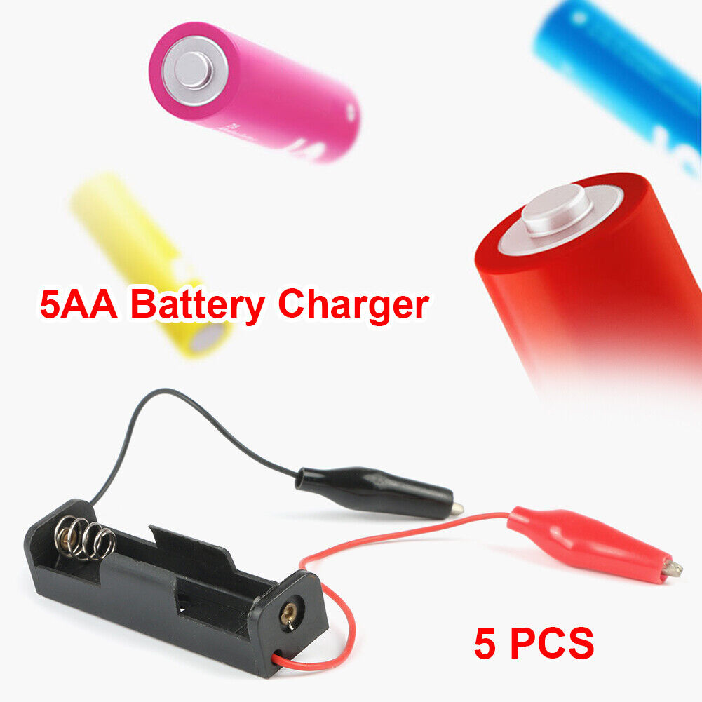 5pcs Power Battery Holder Case 1 Slot AA Batteries Box with Alligator Clip