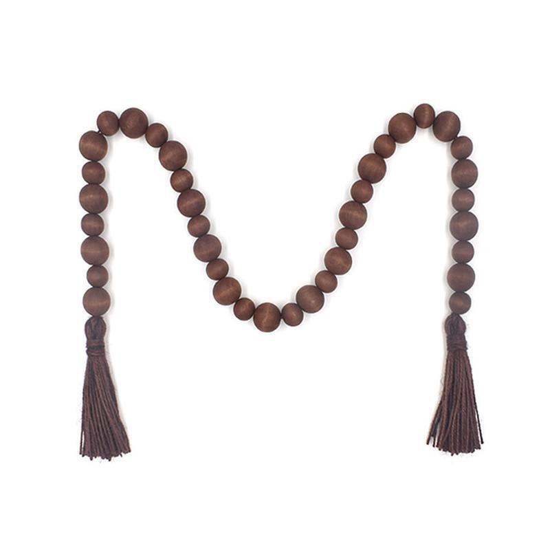 Dark Coffee Color Wood Bead Garland with Tassel Rustic Country Beads Decor