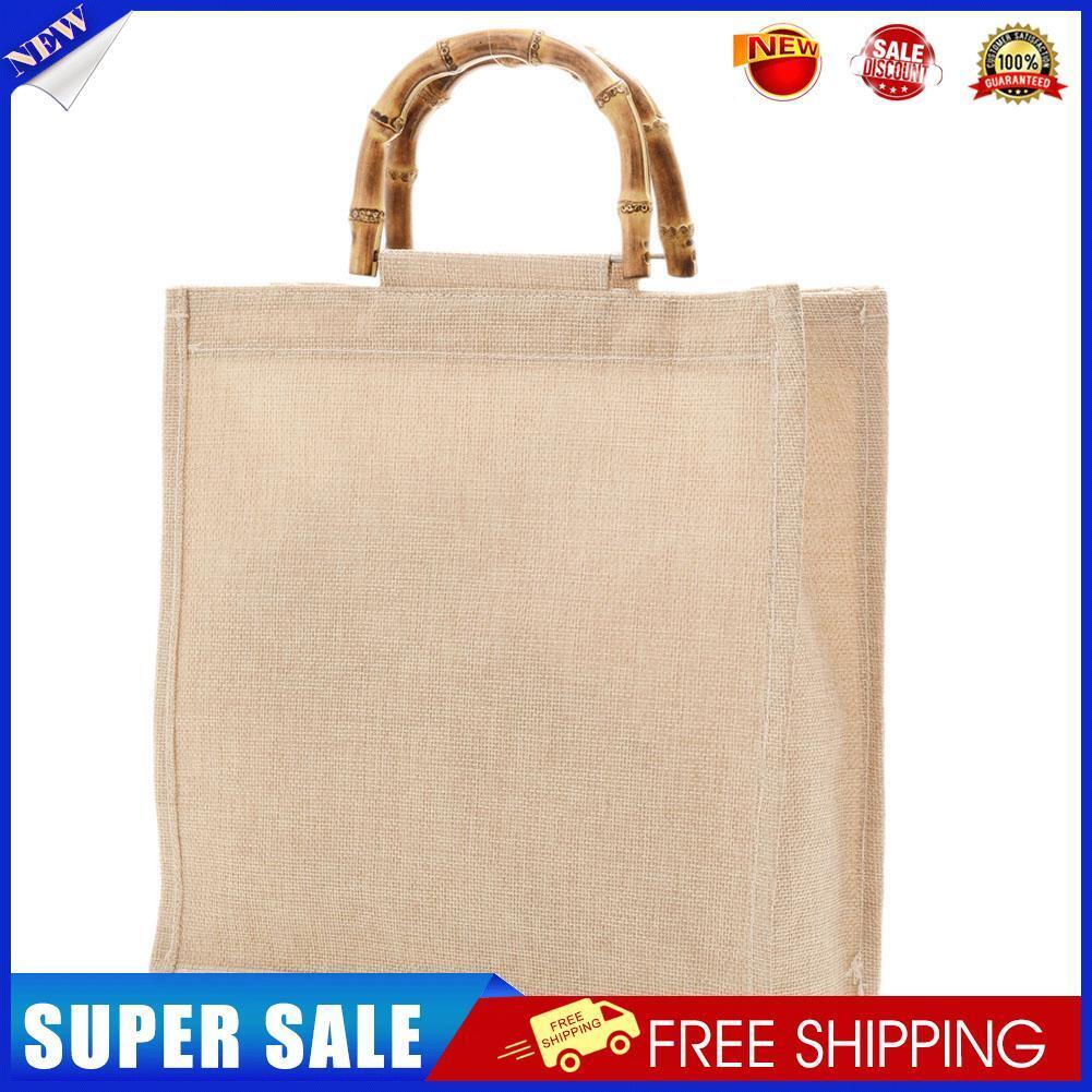 Women Bamboo Linen Shopping Tote Bags Casual Ladies Solid Large Handbag (B)