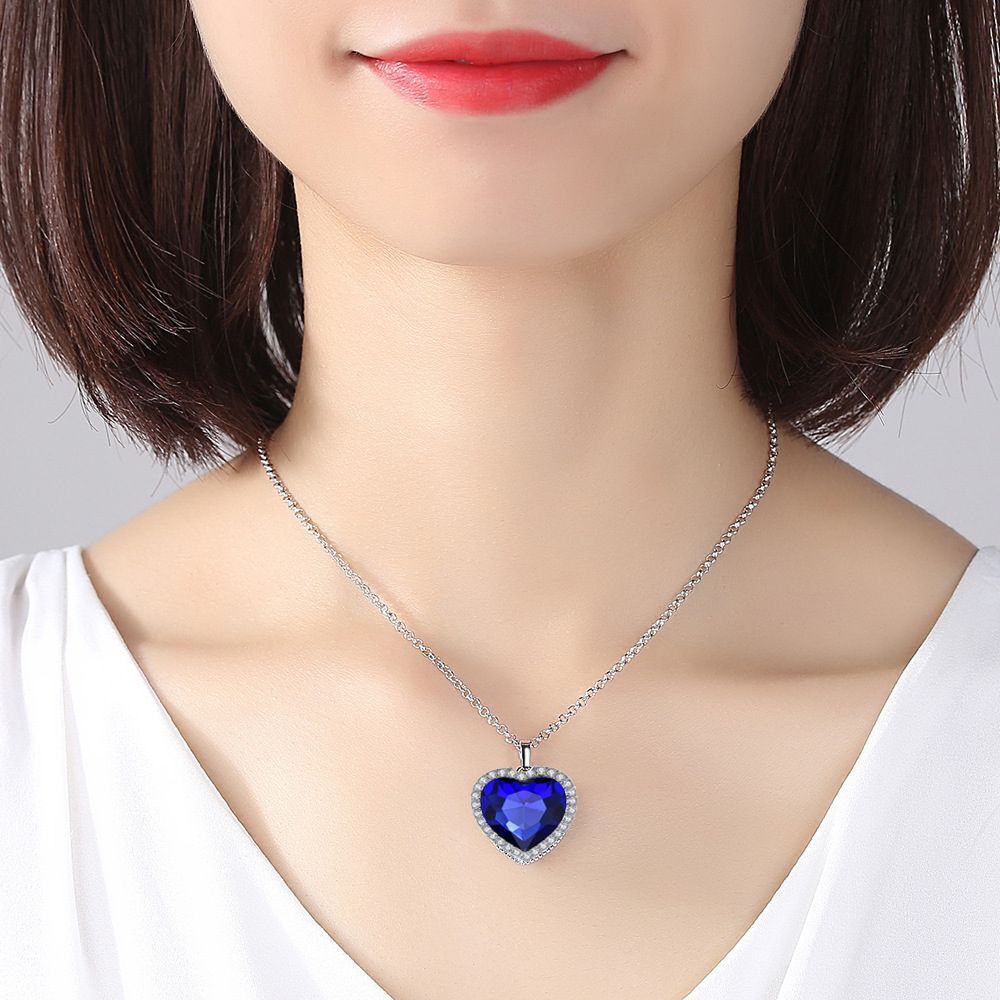 Blue Crystal Titanic Women's Necklace Heart Forever Pendant Heart of Ocean