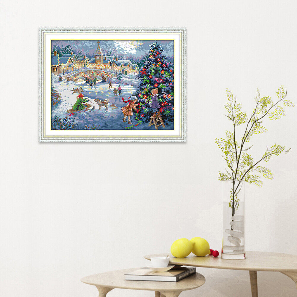 DIY Christmas Celebration Cross Stitch Kit 14CT Stamped Embroidery (F738)