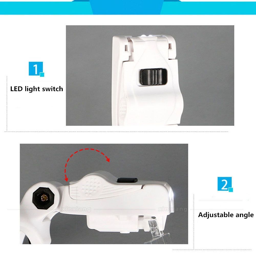 Bright Magnifier Magnifying Glass With 5 Lenses 2 LED Light Head Loupe