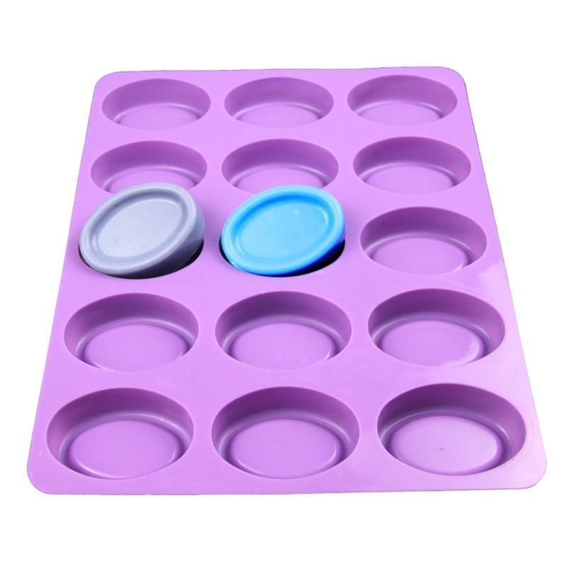 15 Cavities Oval Soap Silicone Mold for Chocolate Bread Cheesecake Cupcake Cake