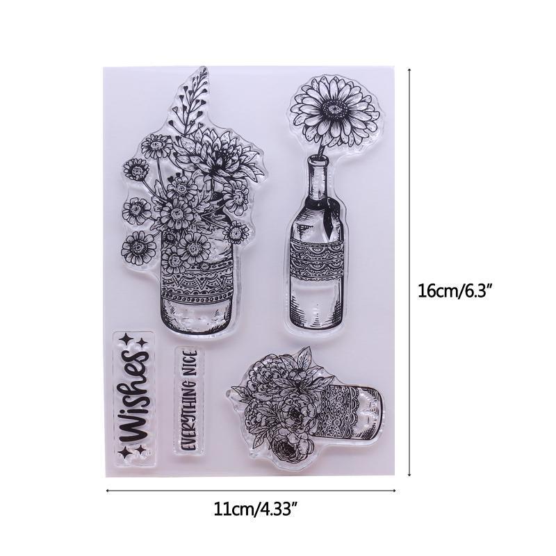 Flowers Bottles Clear Stamp Seal Handmade Crafts Embossing Decor