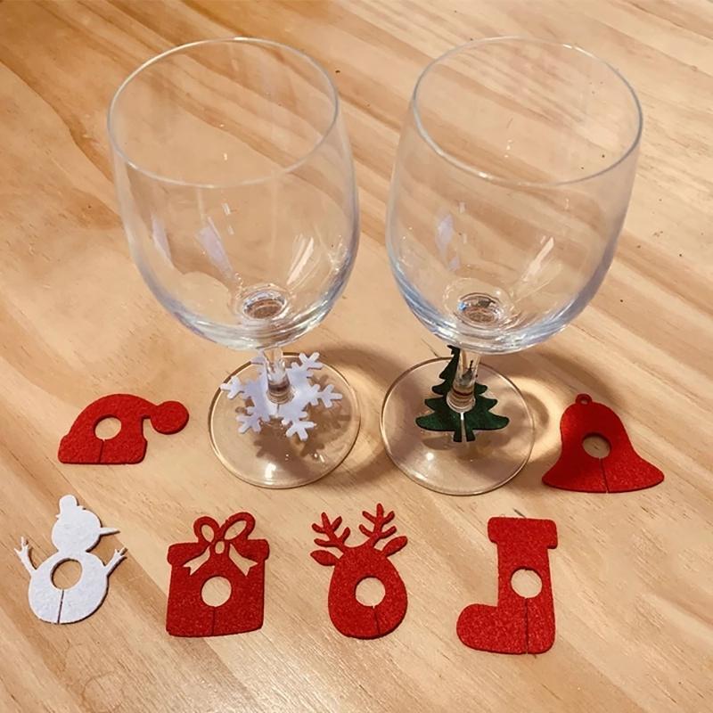Felt Christmas Cup Decoration Wine Glass Ring Ornaments Pendant Set of 9