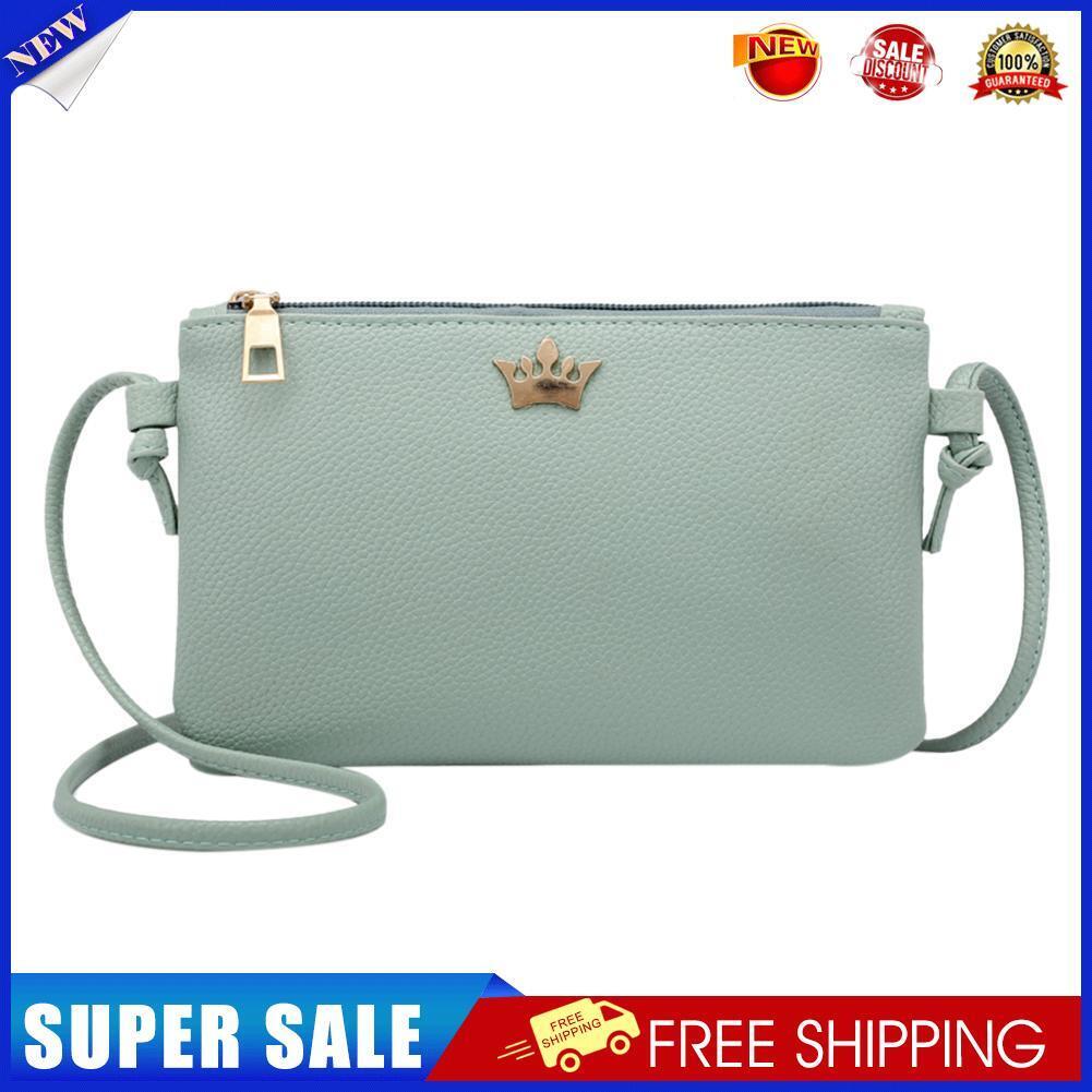 Women PU Leather Crown Shoulder Bags Zipper Casual Crossbody Bags/Green