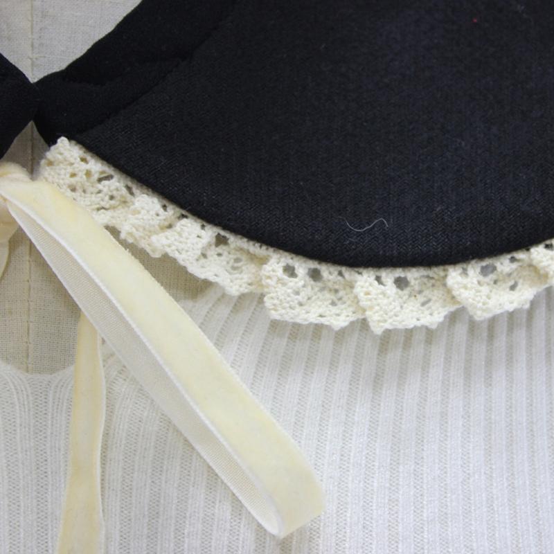 Women Faux Wool False Collar Shawl Sweet Ruffled Lace Trim Bow Scarf Neck Warmer