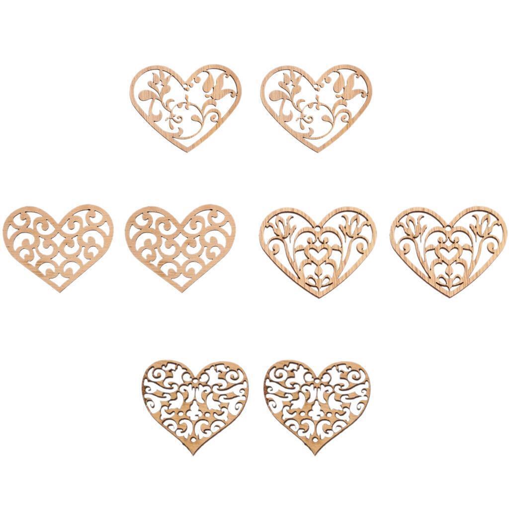 8 Pieces Unfinished Wood Hollow Heart Shape Wooden Plaque Embellishments