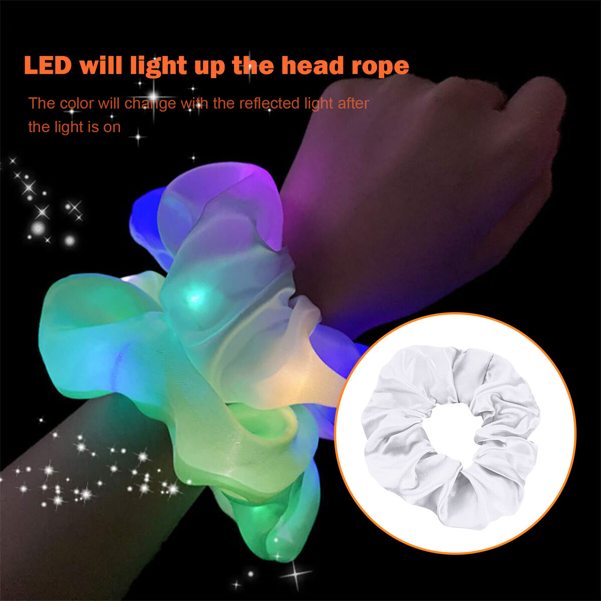 Scrunchy with LED Light Glowing Hairband & Elastic Girl Hair Band (White)