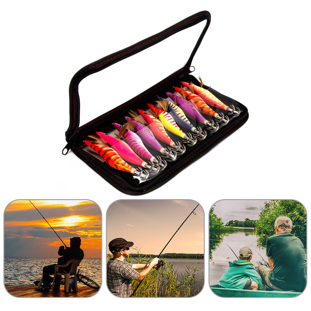 10pcs Wooden Shrimp Jig Hook Squid Cuttlefish Jigging Lures Fishing Baits