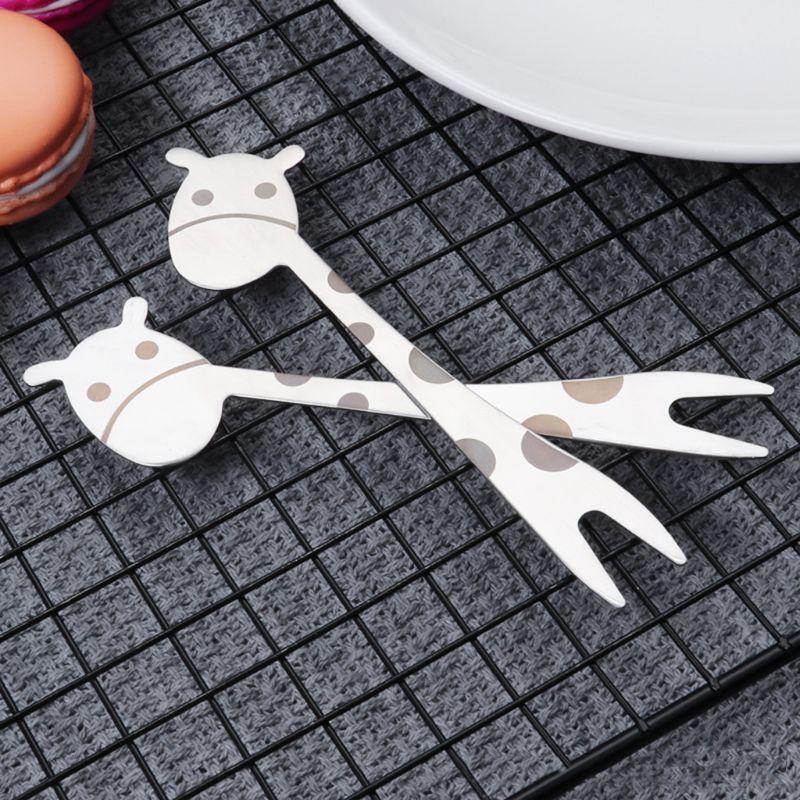 Stainless Steel 2 Tines Giraffe Fork Dessert Cake Fruit Salad Cutlery Flatware