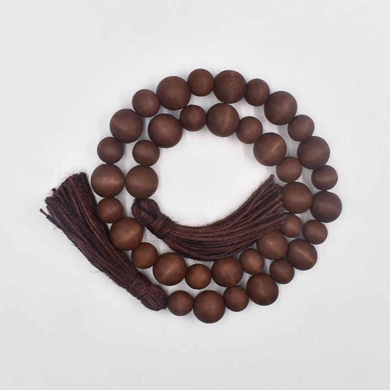 Dark Coffee Color Wood Bead Garland with Tassel Rustic Country Beads Decor