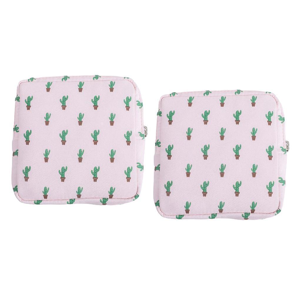 2pcs Sanitary Napkins Bag Zipper Tampons Collect Bags Pouch Organizer Cactus