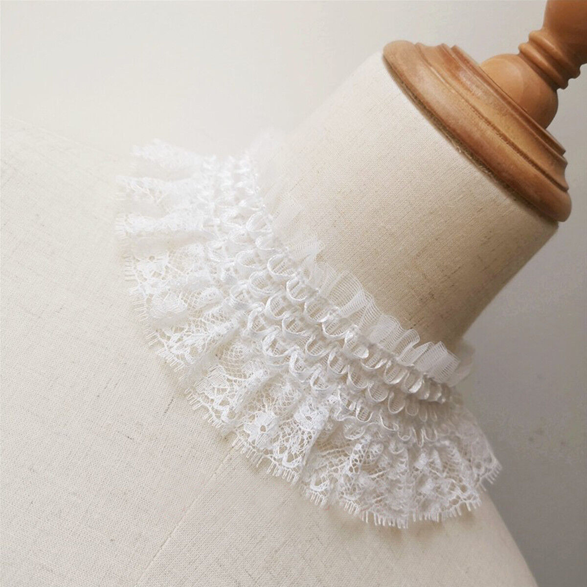 White Pleated Elastic Lace Trim Ribbon Collar Cuff Clothing Sewing Craft DIY
