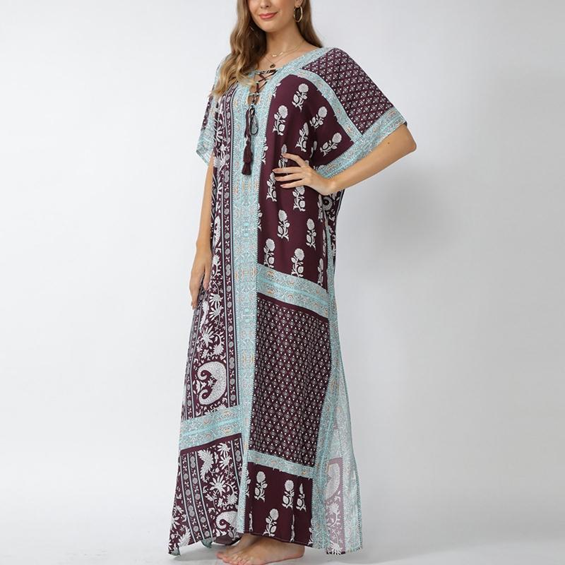 Women Sun Protection Bikini Cover Up Long Swimsuit Floral Print Beach Cover Ups