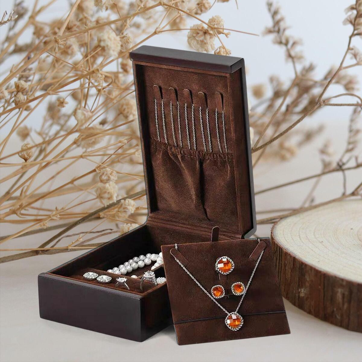 Wooden Jewelry Box Earrings Rings Studs Travel Case Display Holder Showcase