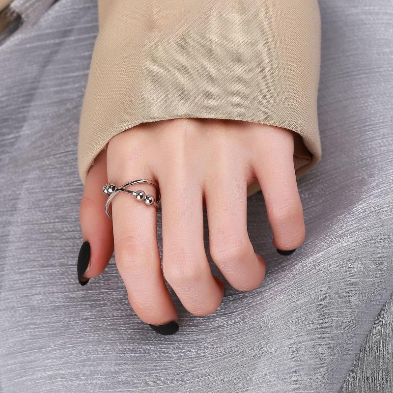 Alloy Anxiety Fidget Ring with Beads Stress Relief Ring Spinner Meditation Ring