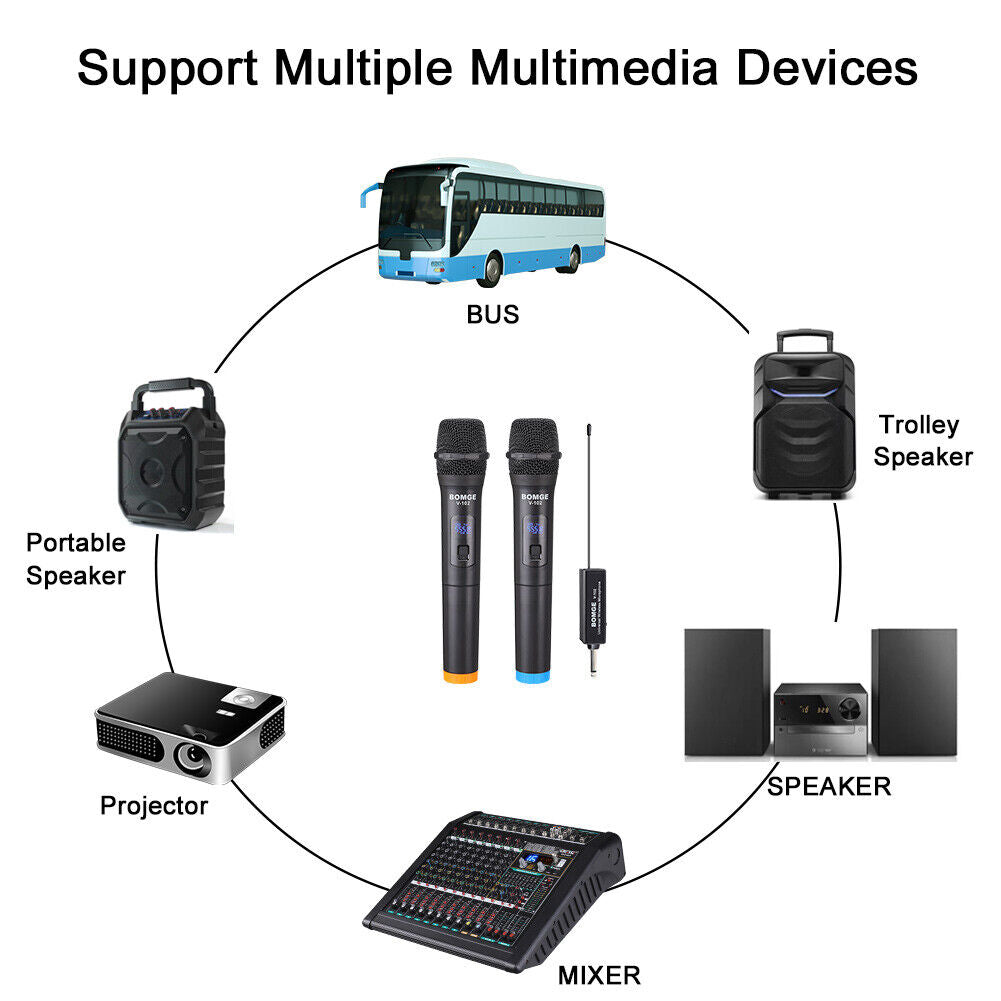 V-102 2pcs Wireless Microphone KTV Player Singing Speech Mic with Receiver