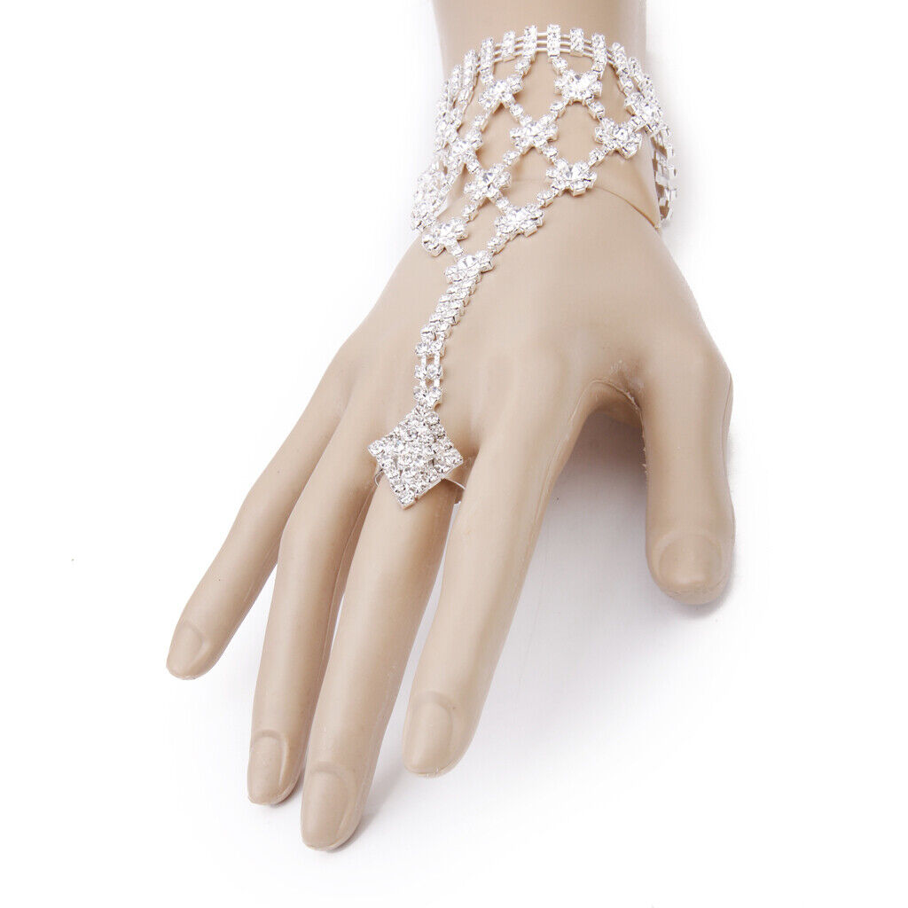 Crystal Flower Chain Ring Harness Bracelet Bridal Jewelry Wedding Decor