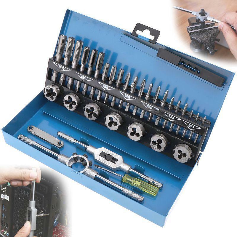 32pcs Metric Tap and Die Set Alloy Steel M3-M12 Wrench Screwdriver Drill Bits